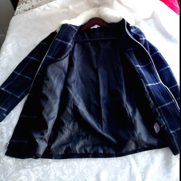 CoffeeShop Kids Coat sz L navy/white plaid - Picture 3 of 8